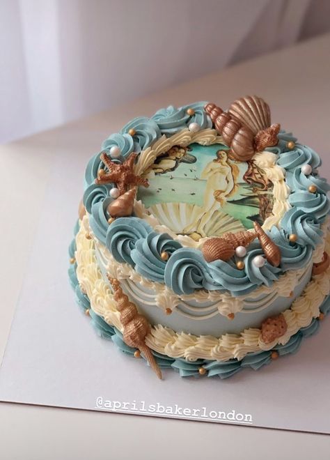 New Beginnings Cake Ideas, Mermaid Cake Aesthetic, Celestial Birthday Cake, Vintage Cake Aesthetic, Aquarius Cake, Leo Cake, Cakes Creative, Ocean Cake, Tårta Design