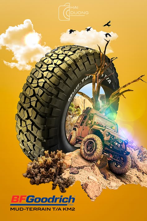 BF Goodrich tire - Advertising Poster on Behance Car Advertisement Poster, Tire Advertising, Car Advertising Design, Afrique Art, Photoshop Design Ideas, Creative Flyer Design, Creative Advertising Design, Social Media Advertising Design, 광고 디자인