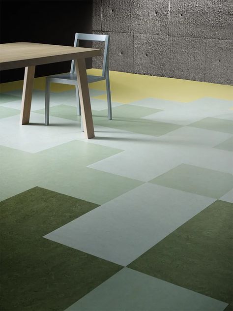 Modern Linoleum Flooring, Linoleum Flooring Kitchen, Linoleum Kitchen Floors, Interesting Flooring, Retro Basement, Marmoleum Floors, Shabby Chic Bedroom Furniture, Modular Tile, Click Flooring