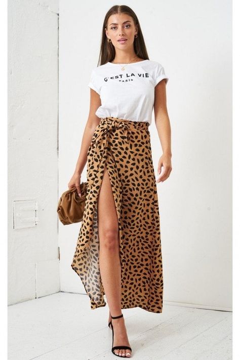 728f206c2a01bf572b5940d7d9a8fa4cdesc52913280ri Long Wrap Skirt Outfit, Wrap Skirt Outfit, Maxi Wrap Skirt, Long Wrap Skirt, Leopard Print Outfits, Tailored Clothes, Cheetah Print Dress, Leopard Skirt, Wrap Maxi Skirt