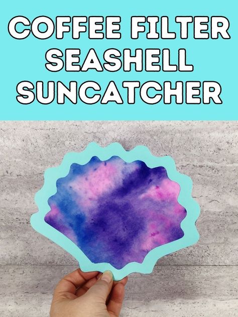 Shell Art Preschool, Seashell Crafts For Toddlers, Florida Crafts For Preschool, Coffee Filter Ocean Craft, Coffee Filter Fish, Coffee Filter Suncatcher, Easy Beach Crafts For Kids, Seashell Crafts Preschool, Ocean Art For Toddlers