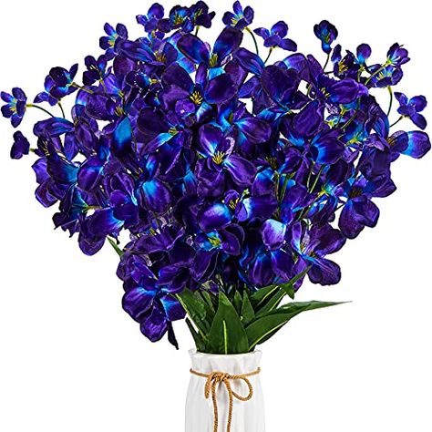 Purple Ice Blue Navy Blue Theme, Navy And Purple Shades Wedding Theme, Blue Silver Purple Party, Red Blue Purple Party, Purple Blue And Silver Birthday Party, Purple Orchid Bouquet Gift, Royal Blue Purple White Arch Flower Arrangement, Orchid Color, Artificial Orchids