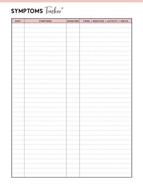 Download the symptom tracker printable template to help you log your ailments and help your doctor diagnose you better. #symptomstrackerprintable #freeprintablesymptomtracker #symptomtrackerprintablefreeplanner #plannerpagesprintablefree #freeplannerprintables #freeplannerinserts Medical Charts Free Printable, Symptom Tracker Printable Free, Medical Journal Free Printables, Last Time I Tracker, Order Tracker Printable Free, Medication Tracker Printables Free, Subscription Tracker Printable Free, Period Tracker Printable Free, Medication Chart Printable