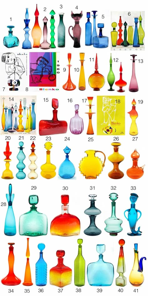 Blenko Glass Decanter, Empoli Glass Catalog, Blenko Glass Catalog, Vintage Apothecary Bottles, Colored Glass Collection, Empoli Glass Mid Century, Viking Glass Catalog, Blenko Glass Vintage, Mcm Glassware