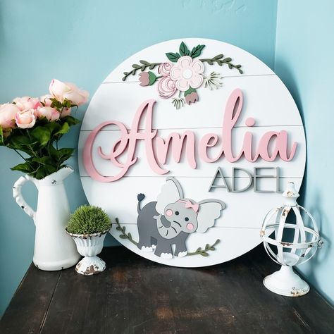 Cnc Crafts, Nursery Gifts, Elephant Wall Art Nursery, Name Sign For Nursery, Nursery Name Sign, Rustic Wood Furniture, Custom Name Sign, Wood Name Sign, Elephant Baby Showers