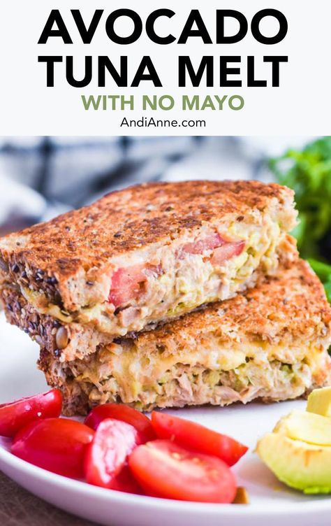 Avocado tuna melt is an easy lunch or dinner meal idea. Made with canned tuna, avocado, tomato and havarti cheese. You'll love how simple it is to make! Tuna Melt With Avocado, Tuna Avocado Melt, What Can You Make With Avocados, Tuna Melt Wrap Recipe, Healthy Tuna Melt, Easy Healthy Sandwiches, Tuscan Salmon Recipe, Tuna Melt Sandwich, Tuscan Salmon