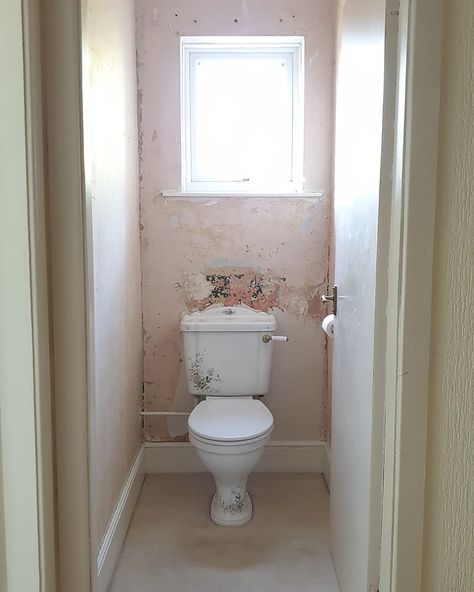 Toilet in bathroom before renovation. Toilet Behind Door, Art In Toilet Room, Toilet Before And After, Toilet With Door, Tiles Behind Toilet, Water Closet With Window Above Toilet, Toilet Room With Window Ideas, Toilet Behind Door In Bathroom, Very Small Toilet Ideas