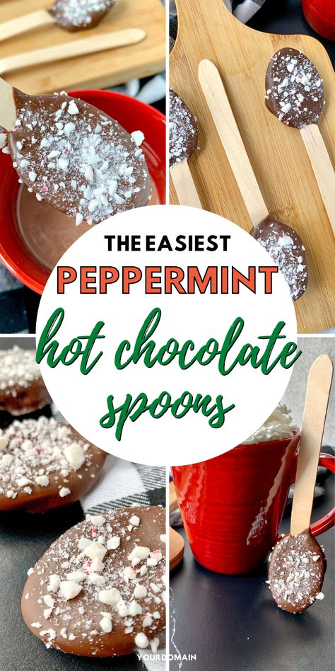 Peppermint Spoons Diy, Peppermint Spoons, Hot Chocolate Peppermint, Hot Chocolate Spoons, Christmas Spoons, Chocolate And Coffee, Chocolate Spoons, Diy Chocolate, Peppermint Hot Chocolate