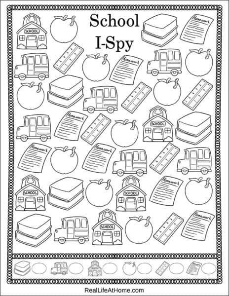 Free Printable Back to School I Spy Activity Back To School I Spy Printable, I Spy Back To School Printable, Free Back To School Activities, I Spy Back To School, I Spy Printables For Kids Free, Back To School Printables Free, I Spy Free Printable, Activities For Kindergarten Children, School Bus Crafts