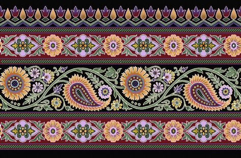 Mughal Border, Mughal Art Paintings, Design Pattern Art, Ajrakh Prints, Geometric Pattern Art, Print Design Art, Paisley Art, Abstract Pattern Design, Textile Prints Design