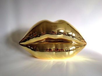 The Kiss - Gilded 24 carat gold leaf, 2015 Niclas Castello Cast aluminium / gilded with 24 carat gold leaf / reflective glossy coating 10 3/5 × 19 3/5 in 26.9 × 49.8 cm Velvet Buzzsaw, Gold Everything, Digital Invitations Wedding, Big Kiss, Horror Decor, Gold Lips, Motion Design Video, Beauty Clinic, Rocky Horror