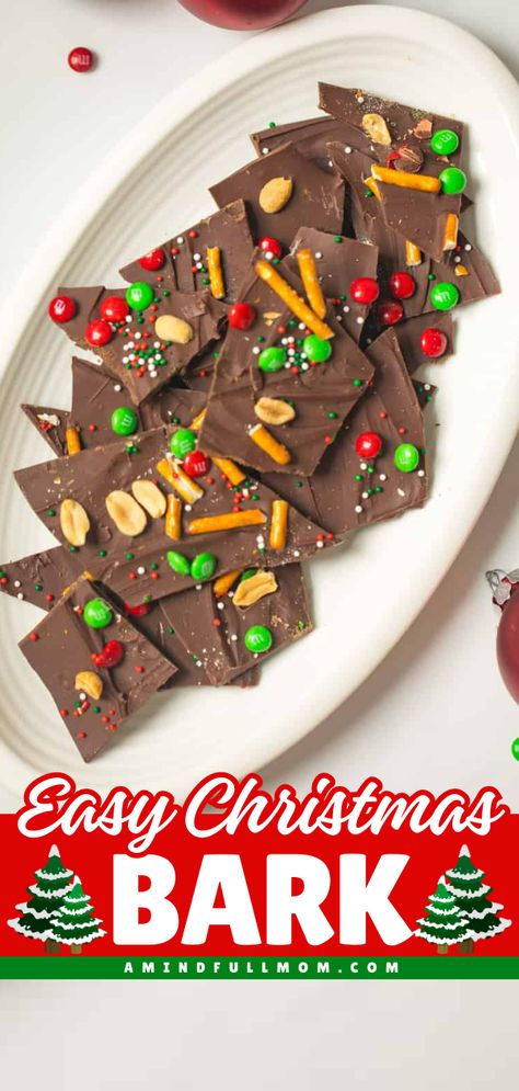 Need a simple holiday treat? You will love this incredibly easy recipe for Christmas Bark! Made with rich melted chocolate and topped with sweet and salty festive toppings, this recipe puts a festive spin on a simple chocolate bark recipe. Rocky Road Bark, Chocolate Bark Recipes Easy, Milk Chocolate Bark, Easy Chocolate Bark, Chocolate Bark Recipes, Chocolate Bark Candy, Chocolate Bark Christmas, Bark Candy, Christmas Bark Recipes