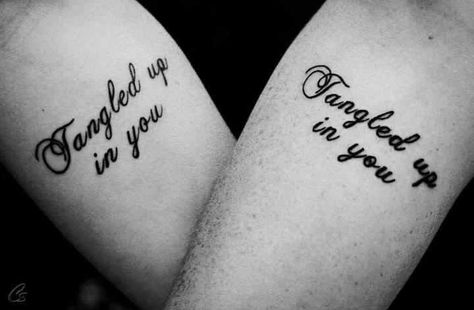 Beautiful picture. Jessica and her significant other have matching “Tangled Up in You” tattoos. Significant Tattoos, Song Lyric Tattoos, Couple Tat, Tangled Up In You, Song Tattoos, Cute Couple Tattoos, Lyric Tattoos, Couples Tattoo Designs, Music Tattoos