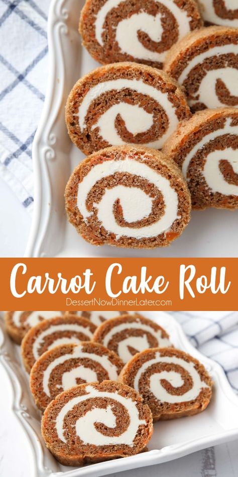 Carrot Cake Roll is a classic Easter dessert with a twist. Spiced carrot cake is rolled up with the BEST cream cheese frosting inside. Plus tips & tricks! Carrot Cake Jelly, Carrot Cake Roll Recipe, Classic Easter Desserts, Carrot Cake Roll, The Best Cream Cheese Frosting, Best Cream Cheese Frosting, Spiced Carrot Cake, Easy Brownies, Dessert Easter