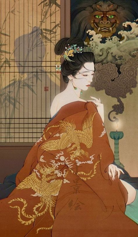 Painting Of A Woman, Geisha Art, Japanese Art Prints, Japanese Illustration, Traditional Japanese Art, Japon Illustration, Ukiyo E, Ethereal Art, Japan Art