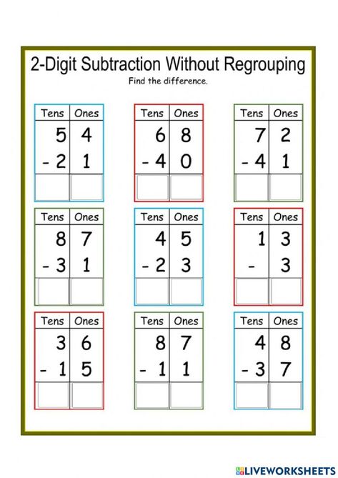 Number Line Subtraction, Simple Subtraction, Math Subtraction Worksheets, Number Words Worksheets, Tens And Units, Math Subtraction, Differentiation Math, Subtraction Activities, Subtraction Word Problems