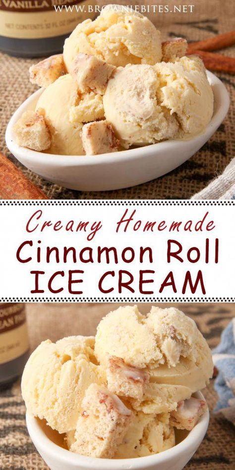 Cinnamon Roll Ice Cream, Homemade Ice Cream Recipes Machine, Homemade Cinnamon Roll, Ice Cream Recipes Machine, Brownie Ice Cream, Ice Cream Maker Recipes, Homemade Ice Cream Recipes, Sorbet Recipes, Ninja Creami