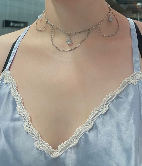 Soft baby blue asthetic, pastel  blue,  blue flower teardrop necklace and blue silk shirt Pastel Blue Necklace, Blue Aesthetic Fashion, Outfit Core, Baby Blue Aesthetic, Soft Aesthetic, Soft Baby, Blue Earrings, Blue Aesthetic, Pastel Blue