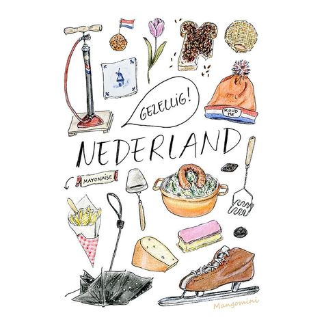 Happy King’s day! Today we Dutchies celebrate our King’s birthday. That mean Dutch Illustration, Typical Dutch Food, Netherlands Art, Happy King, Dutch Food, Food Cute, Cute Wall Decor, Small Art Prints, Dutch Recipes