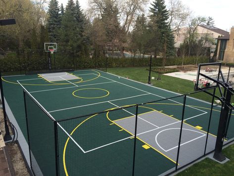 Basketball Court House, Tennis Basketball Court, Basketball Tennis Court Combo, House Basketball Court, Home Tennis Court, Backyard Tennis Court, Private Basketball Court Home, Basketball Court Outside, Basketball Court Design