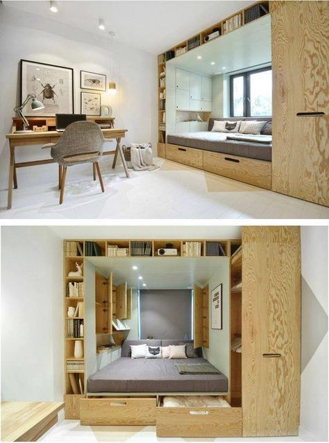 storage Built In Bed, Compact Living, Teenage Bedroom, Trendy Bedroom, Awesome Bedrooms, Small Room, Space Saving Furniture, Built Ins, Small Apartments