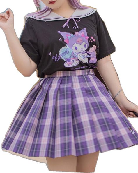 Kuromi Outfit, Kuromi Clothes, Sanrio Outfits, Sanrio Clothes, Cinnamoroll Pompompurin, Kawaii Outfit Ideas, My Melody Cinnamoroll, Pink Pleated Skirt, Kuromi My Melody