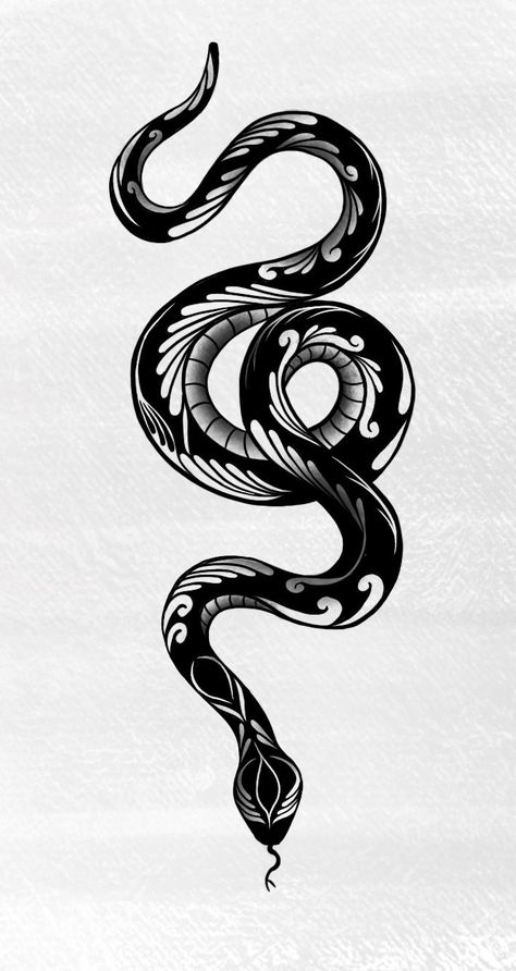 Snake Traditional Tattoo Black, Snake Pattern Tattoo, Winged Serpent Tattoo, Adder Snake Tattoo, Black And White Snake Drawing, Trippy Snake Tattoo, Mystical Snake Tattoo, Celtic Snake Tattoo, Copperhead Snake Tattoo