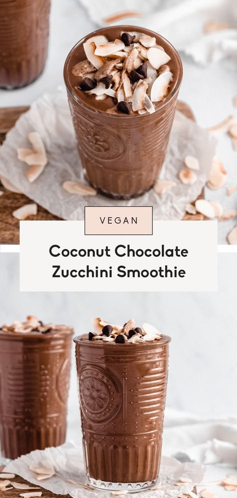 Creamy coconut chocolate zucchini smoothie made without banana and with sneaky veggies from zucchini and cauliflower! This delicious, vegan chocolate zucchini smoothie recipe packs in protein & healthy fats from almond butter and coconut milk and seriously tastes like an Almond Joy. Sneaky Veggies, Zucchini Smoothie, Zucchini Banana Bread, Ambitious Kitchen, Coconut Chocolate, Coconut Smoothie, Chocolate Smoothie, Almond Joy, Chocolate Zucchini