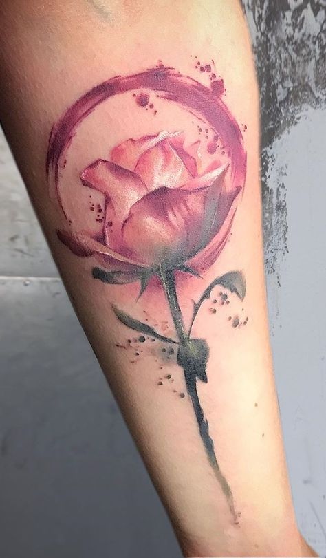 Watercolor Tattoo Rose, Rose Tattoo Color, Rose Pink Tattoo, Pink Rose Tattoo Design, Watercolor Rose Tattoo, Multi Color Rose Tattoo, Pink Watercolor Rose Tattoo, Red Rose Watercolor Tattoo, Watercolor Rose Tattoos