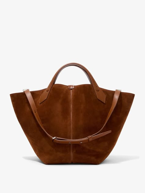 Proenza Schouler Large Chelsea Tote in Suede - Saddle | Proenza Schouler Official Site Brown Handbag Outfit, Brown Suede Bag, Proenza Schouler Bag, Suede Tote Bag, It Bag, Suede Tote, Everyday Tote, Iconic Bags, Fashion Pieces