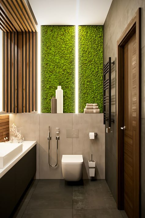 Moss Bathroom, Modern Small Bathrooms, Luxury Master Bathrooms, Style Apartment, Washbasin Design, Washroom Design, Bathroom Design Decor, Toilet Design, Bathroom Inspiration Decor