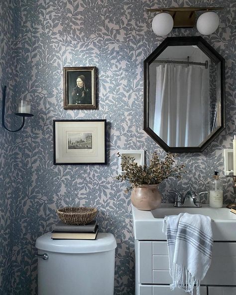 Can’t get enough of this beautiful space curated by @lexstyleanddesign , where the Cecile wallpaper sets the stage for everyday elegance. ✨ #HomeBliss #CecileCharm #vintagewallpaper Half Bath Wallpaper, Wallpaper Powder Room, Vintage Inspired Bathroom, Powder Room Wallpaper, Pretty Bathrooms, Small Vanity, Powder Room Design, Everyday Elegance, Bathroom Layout