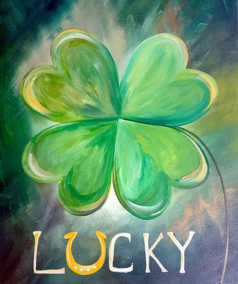 St Patricks Day Painting Ideas On Canvas, St Patricks Canvas Painting Ideas Easy, St Patricks Paintings On Canvas, Shamrock Painting On Canvas, St Patrick’s Day Paintings, Clover Painting Acrylic, Four Leaf Clover Painting, Patrick Drawing, Four Leaf Clover Painting Canvases