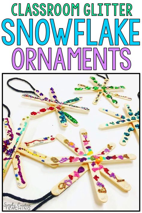 Christmas Party Kindergarten, Holiday Crafts Kindergarten, Classroom Winter Party, Popsicle Stick Snowflake Ornaments, Kindergarten Christmas Party, 2nd Grade Crafts, First Grade Crafts, Kindergarten Christmas Crafts, Holiday Party Crafts