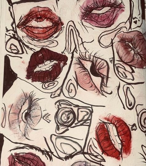 Lipstick Drawing Ideas, Art Inspo Eyes, Makeup Art Drawing, Makeup Aesthetic Drawing, Makeup Doodles Art, Lipstick Aesthetic Drawing, Trash Art Aesthetic, Tiktok Art Ideas, Trash Art Drawing Aesthetic