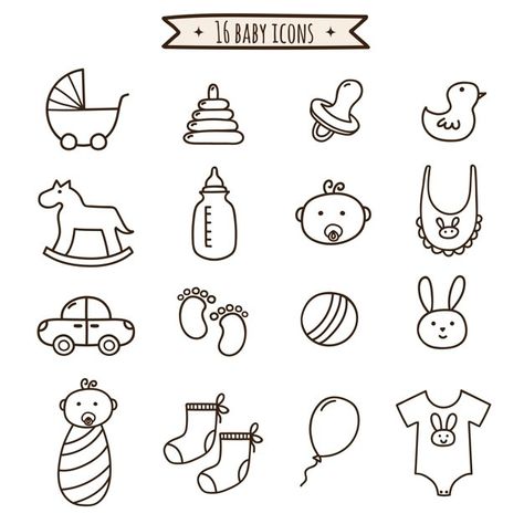 Baby doodle icons set Premium Vector | Premium Vector #Freepik #vector #car #baby #children #line Baby Journal Book, Baby Doodle, Baby Shower Scrapbook, Pregnancy Scrapbook, Doodle Baby, Baby Books Diy, Doodle Icons, Baby Bullet, Baby Shower Background