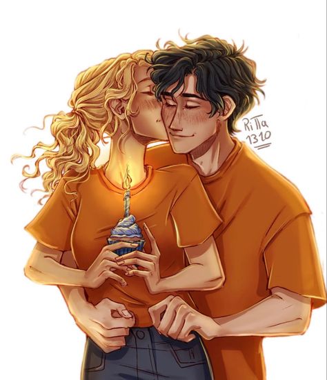 percabeth / percy jackson + annabeth chase fanart by @ritta1310 on instagram (linked) Happy Birthday Percy, Percy Jackson Birthday, Percabeth Fan Art, Percy Jackson Movie, Percy Jackson Annabeth Chase, Percy Jackson Comics, Preppy Inspiration, Percy And Annabeth, Percy Jackson Fan Art