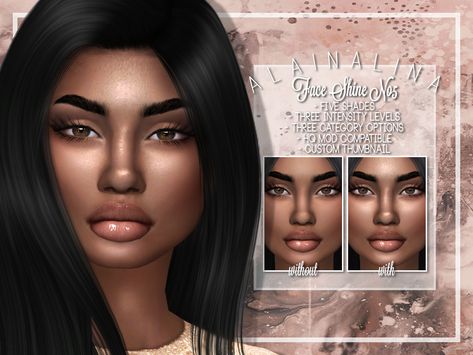 Alaina Lina: Face Shine No5 Sims 4 Face Shine, Sims 4 Face, Dewy Face, Skin Highlighter, Blush Face, Sims 4 Black Hair, Makeup Cc, Sims 4 Cc Makeup, Skin Shine