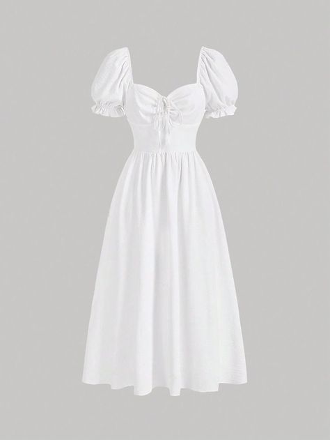 Sweetheart Neckline White Dress, White Graduation Dress With Sleeves, Graduation Dress Modest, White Dress Simple, Best Graduation Dresses, Promotion Dresses, Kawaii Outfit Ideas, Dresses Graduation, Fashion Top Outfits