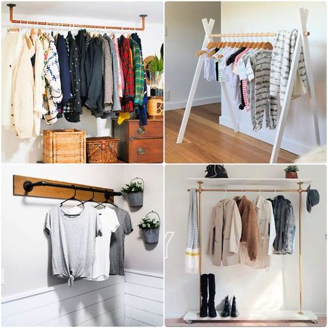 Diy Closet Rods Hanging Clothes, Diy Clothes Rack Easy, Homemade Clothes Rack, Diy Hanging Clothes Rack, Outfit Rack, Diy Garment Rack, Diy Clothes Rack Wood, Clothes Rack Ideas, Diy Clothes Hanger Storage