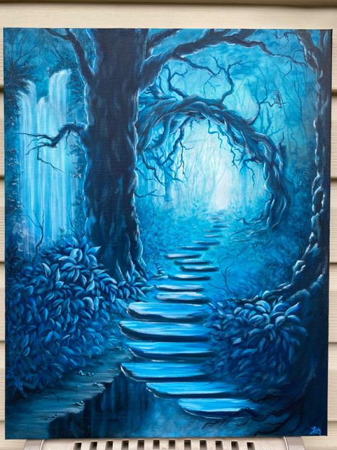 Fantasy Acrylic Painting Fantasy Painting Ideas, Fantasy Acrylic Painting, Mystic Forest, Reference Ideas, Painting Inspo, Fantasy Paintings, Art Fantasy, Blue Painting, Art Style Inspiration