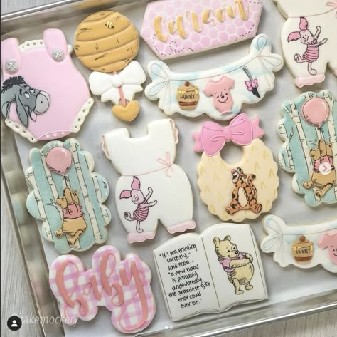 Piglet Onesie, Baby Shower Sugar Cookies, Fancy Baby Shower, Baby Piglets, Winnie The Pooh Cake, Winnie The Pooh Themes, Baby Shower Theme Decorations, Disney Baby Shower, Sunshine Birthday