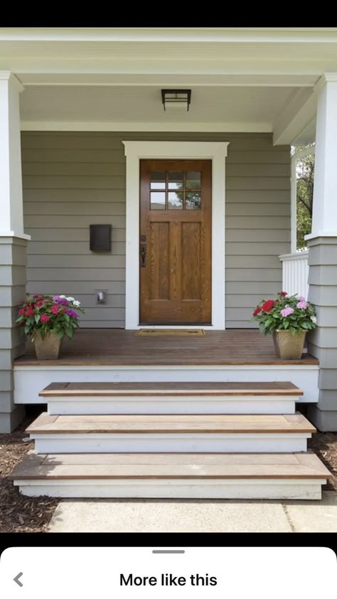 Front Porch Stairs, Porch Stairs, Front Porch Steps, Front Porch Makeover, Porch Remodel, House Front Porch, Wood Steps, Front Porch Design, Porch Makeover