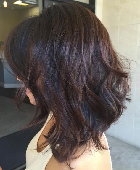 Medium Brown Hair with Angled Cut Thick Hair Cuts, Medium Brown Hair, Haircut For Thick Hair, Haircuts With Bangs, Medium Hair Cuts, Dark Brown Hair, Shoulder Length Hair, Medium Length Hair Cuts, Hair Waves