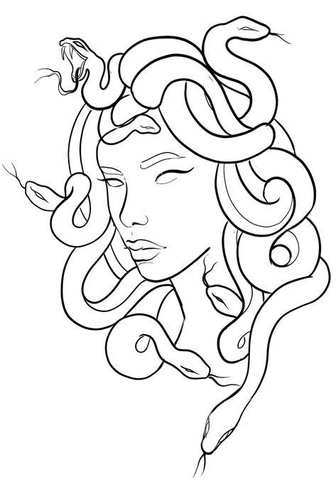 Medusa Snakes Drawing, Medusa Simple Drawing, Easy Medusa Tattoo, Easy Medusa Drawing, Medusa Silhouette, Greek Mythology Art Drawing, Simple Medusa Tattoo, Medusa Line Art, Medusa Tattoo Stencil