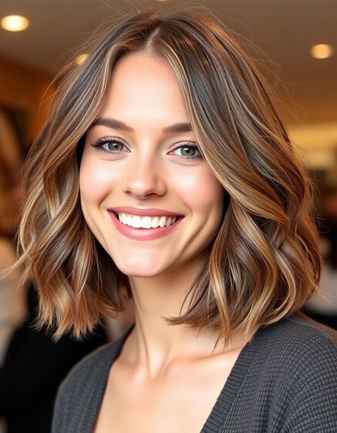 Classic Wavy Lob with Soft Highlights, Wavy Lob Haircut, Long Bob hairstyle All One Length Bob Medium, Natural Wavy Lob, Medium Wavy Bob Hairstyles, Textured Lob Haircut Mid Length, Lob Haircut Long, Cute Lob Haircut, Haircut Long Bob, Long Wavy Bob, Mid Length Wavy Hair