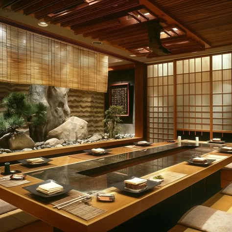 Sushi Restaurant Interior Design: A Detailed Guide – InnerUnionHome Hotpot Restaurant Interior Design, Japanese Aesthetic Restaurant, Sushi Restaurant Interior Design, Sushi Restaurant Design Interior, Japanese Style Restaurant, Modern Asian Restaurant Design, Japandi Restaurant Interior, Japanese Restaurant Interior Design, Japandi Restaurant