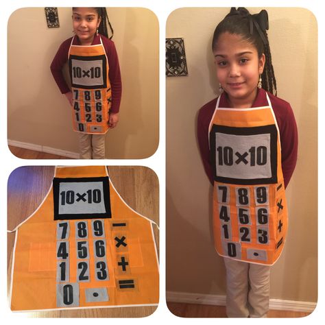 100th Day of School  Dress as a math tool day  she is a Calculator Math Superhero Costume, Math Dress Up Ideas, Maths Dress Up Ideas Kids, Number Day Costume Kids, Math Day Costumes, Maths Day Costumes Kids, Math Costume Ideas, Number Day Costume Ideas, Math Carnival Games