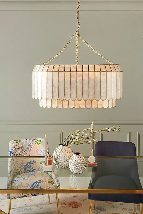 Unique Chandeliers & Pendant Lighting | Anthropologie Unique Chandeliers Entryway, Modern Island Pendant Lights, Princess Apartment, Kitchen Chandelier Over Table, Hood Kitchen, Oval Chandelier, Bathroom Chandelier, Unique Chandelier, Capiz Shell