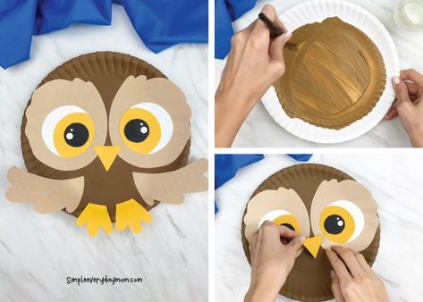 This paper plate owl is a fun fall craft for children. Download the free printable template with preschoolers, pre-K, and kindergarten kids. Owl Craft, Paper Plate Craft, Mouse Crafts, Owl Crafts, Animal Crafts For Kids, Paper Plate Crafts, Winter Crafts For Kids, Autumn Crafts, Craft For Kids